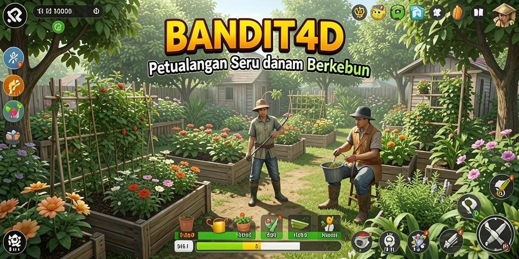 Tampilan gameplay menarik dari BANDIT4D dengan aktivitas berkebun.