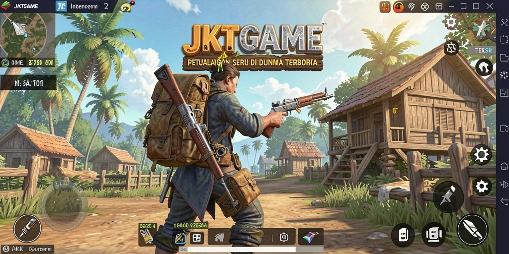 Gameplay JKTGAME yang menunjukkan eksplorasi dunia terbuka yang kaya.