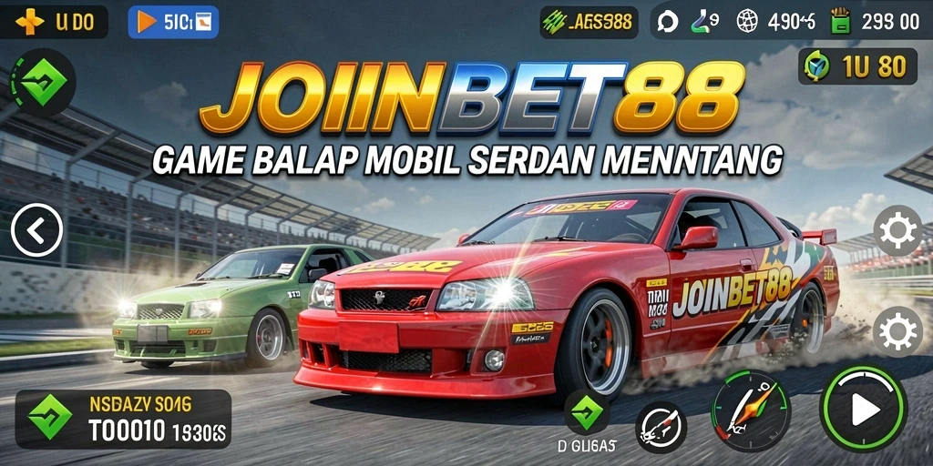 Tampilkan aksi balap seru dalam game JOINBET88 dengan mobil mewah.