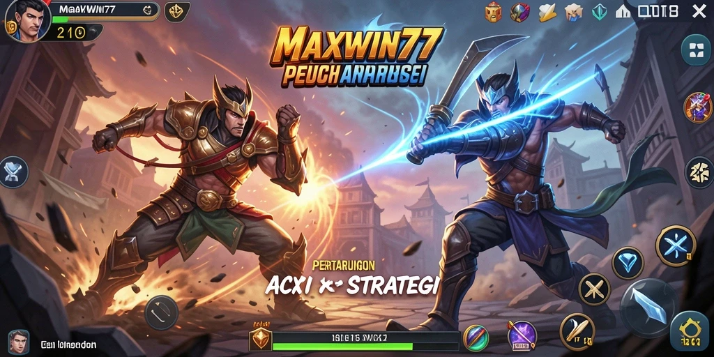 Tangkapan layar gameplay <strong>MAXWIN77</strong> menunjukkan pertarungan epik dalam arena yang menegangkan.
